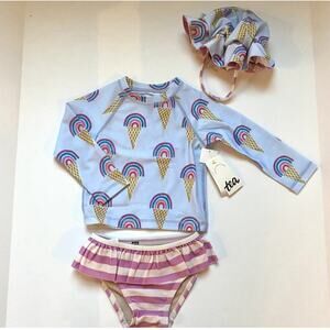 NEW Tea Collection Ice Cream Cone & Stripes Swim Suit Rash Guard & Sun Hat